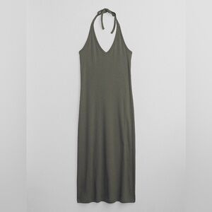 Gap Factory Olive Green Ribbed Halter Midi Stretch Dress |Size XL| NWT